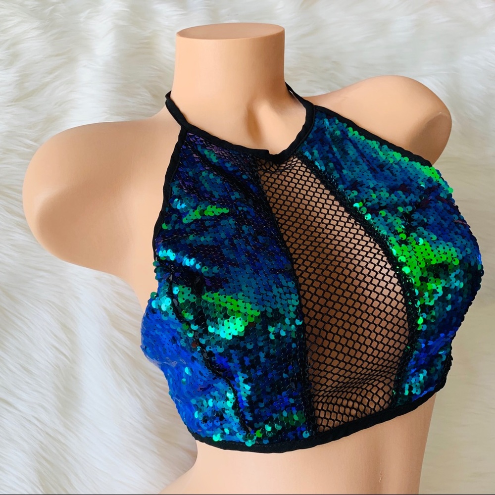 Sequin Mesh Crop Top 💚💙💚 - Picture 3 of 6